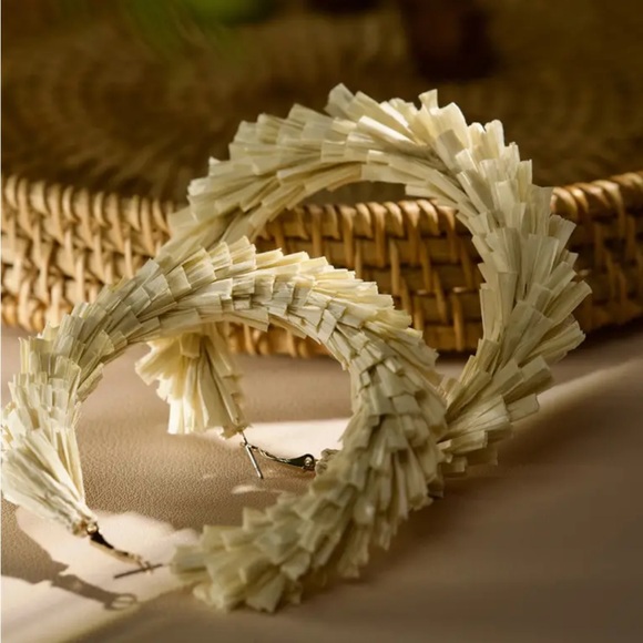 Fashion Jewelry Jewelry - Tan Raffia Large Hoop Earrings